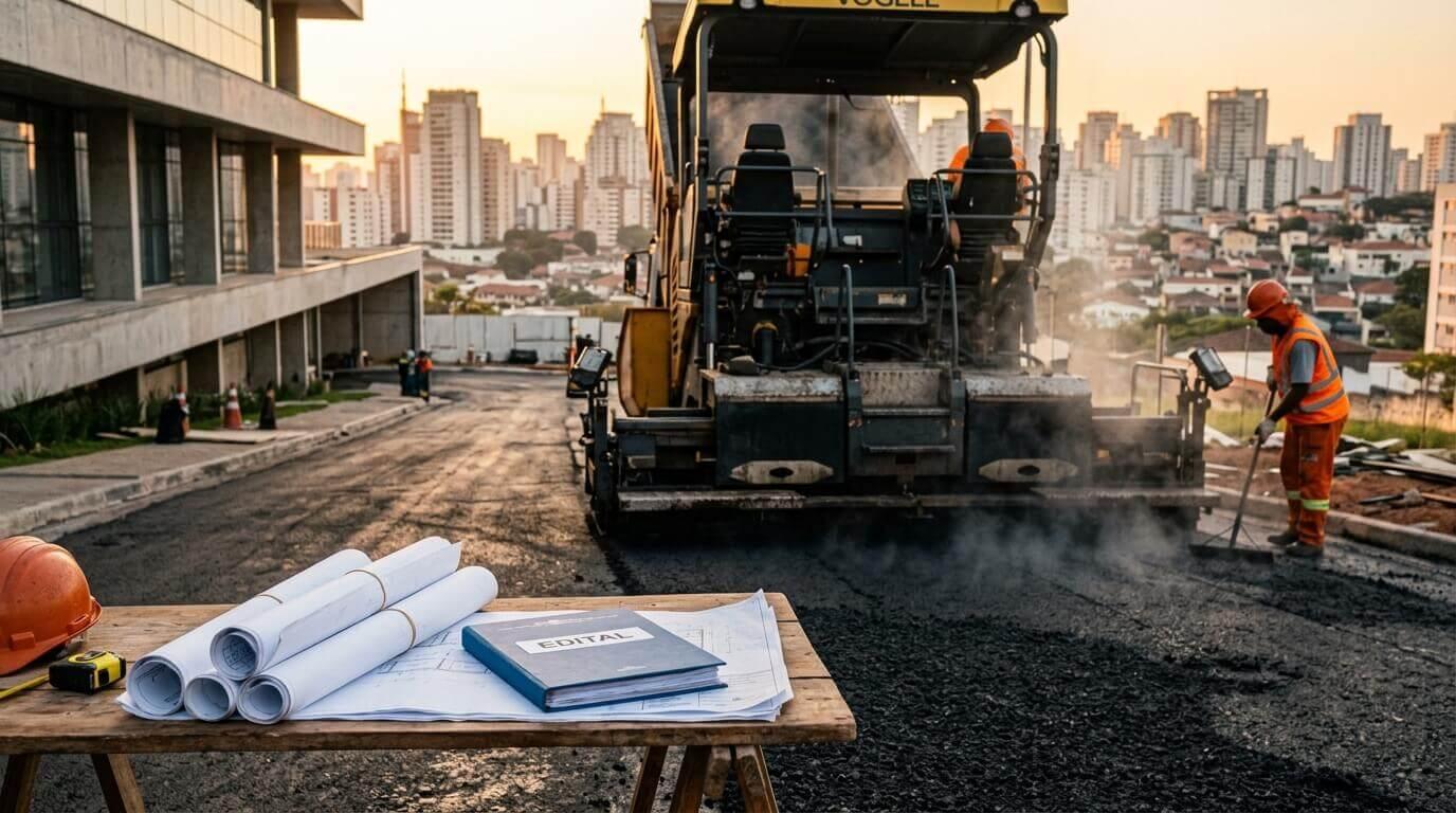 Maquinário em obra de pavimentação para prefeitura